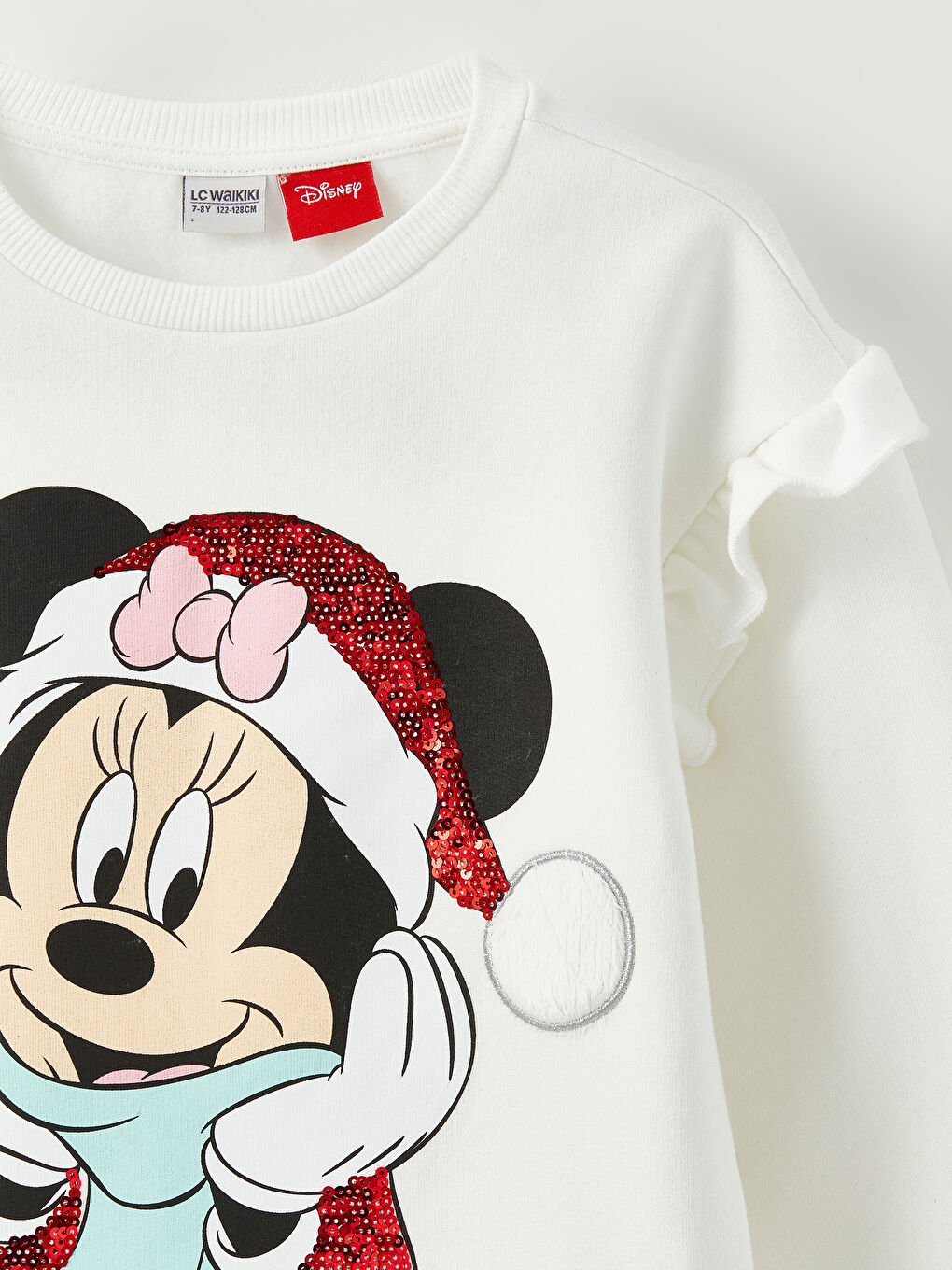 Ekru Bisiklet Yaka Minnie Mouse Baskılı Yılbaşı Temalı Uzun Kollu Kız Çocuk Sweatshirt-2
