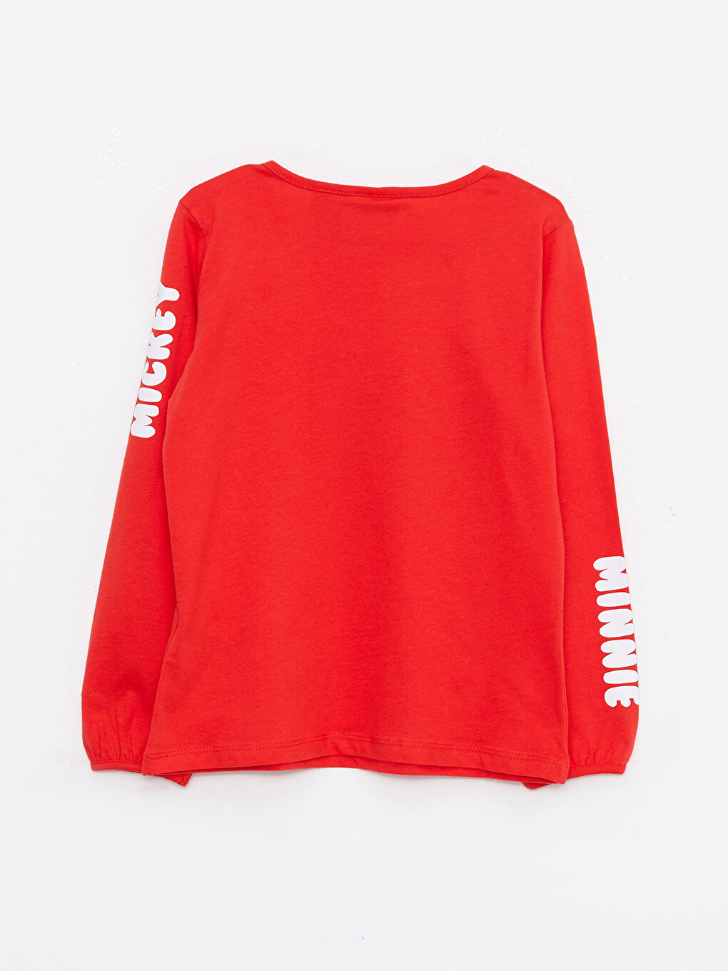 Kırmızı Bisiklet Yaka Minnie ve Mickey Mouse Baskılı Yılbaşı Temalı Uzun Kollu Kız Çocuk Tişört-1