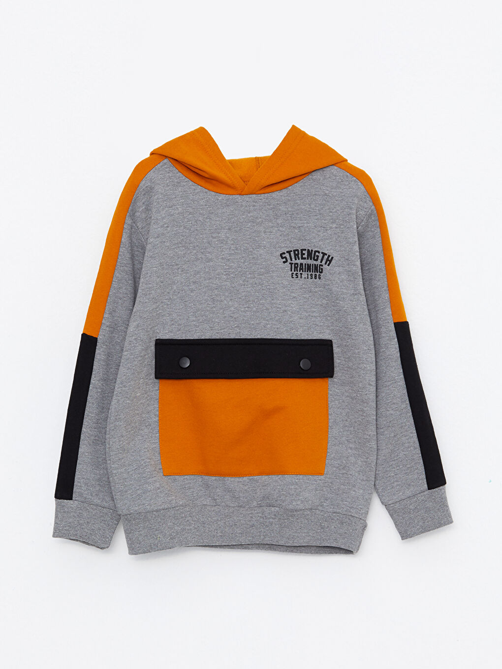 Gri Kapüşonlu Baskılı Uzun Kollu Erkek Çocuk Sweatshirt