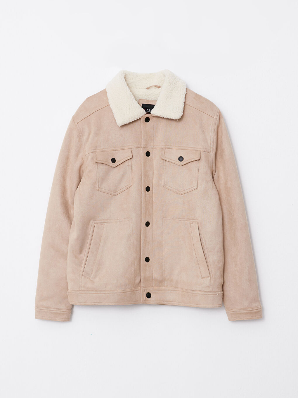 Bej Slim Fit Kürk Yaka Süet Erkek Mont-6