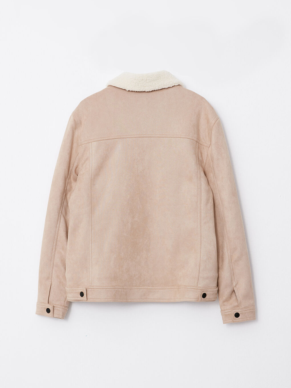 Bej Slim Fit Kürk Yaka Süet Erkek Mont-7