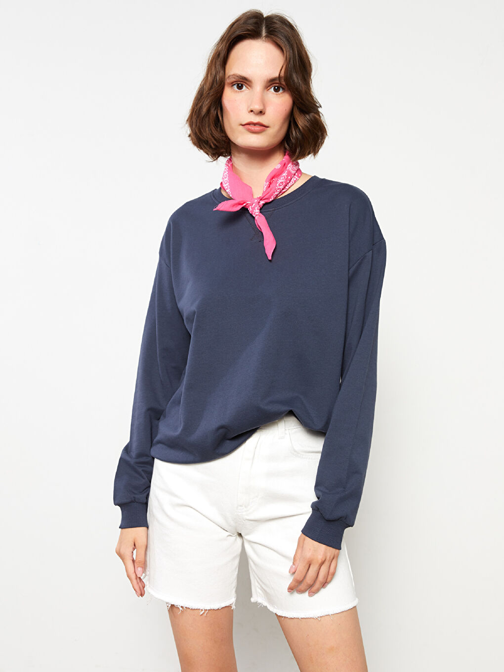 Crew Neck Plain Long Sleeve Women's Sweatshirt-1