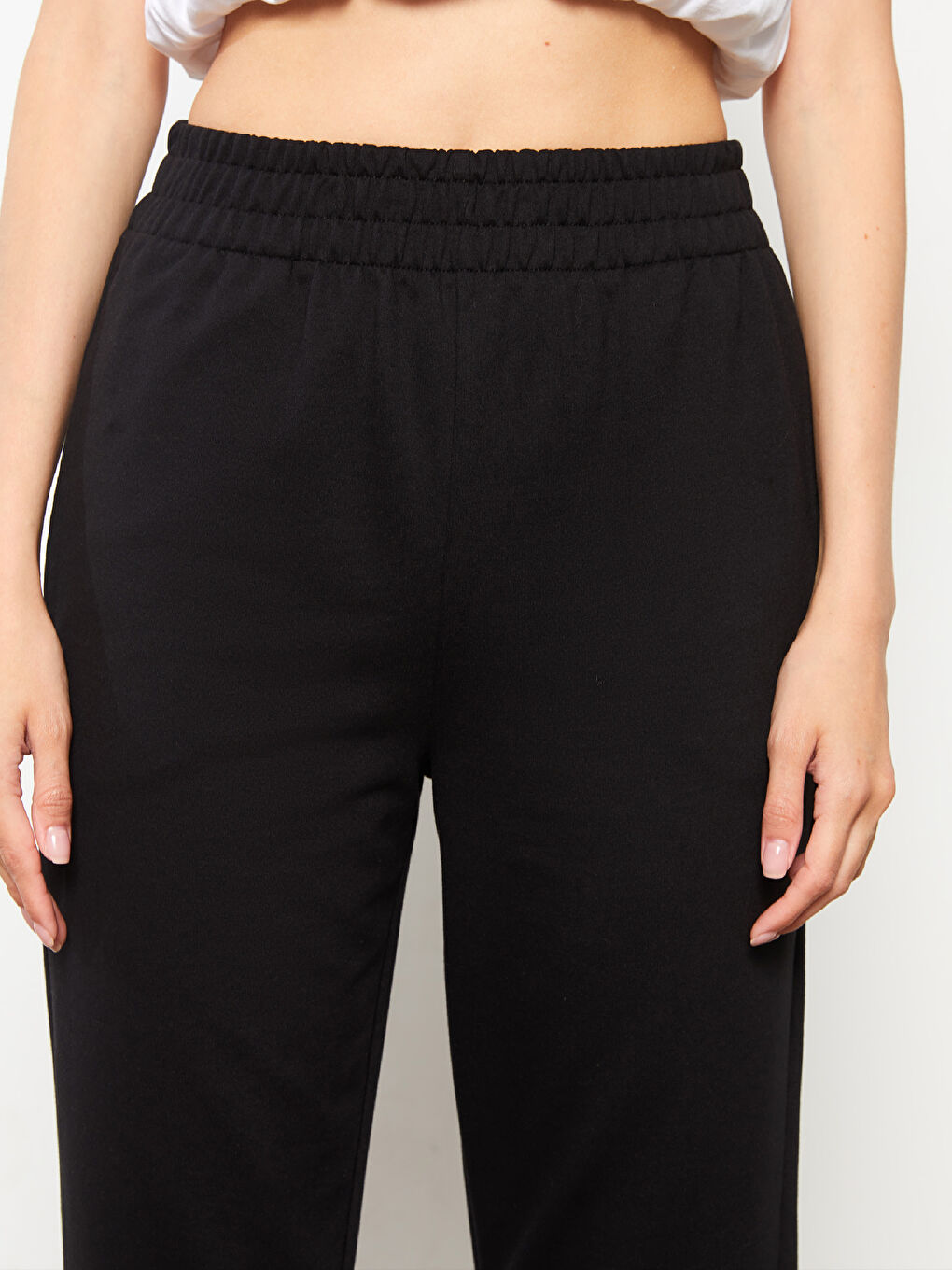 Siyah Kadın Beli Lastikli Düz Jogger Eşofman Altı-2