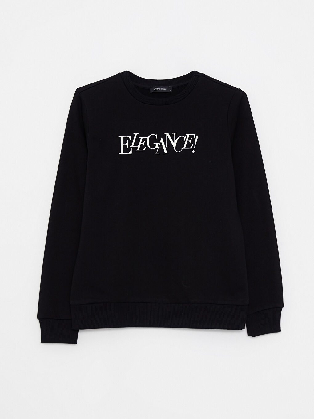 LCW Vision Siyah Bisiklet Yaka Baskılı Uzun Kollu Kadın Sweatshirt