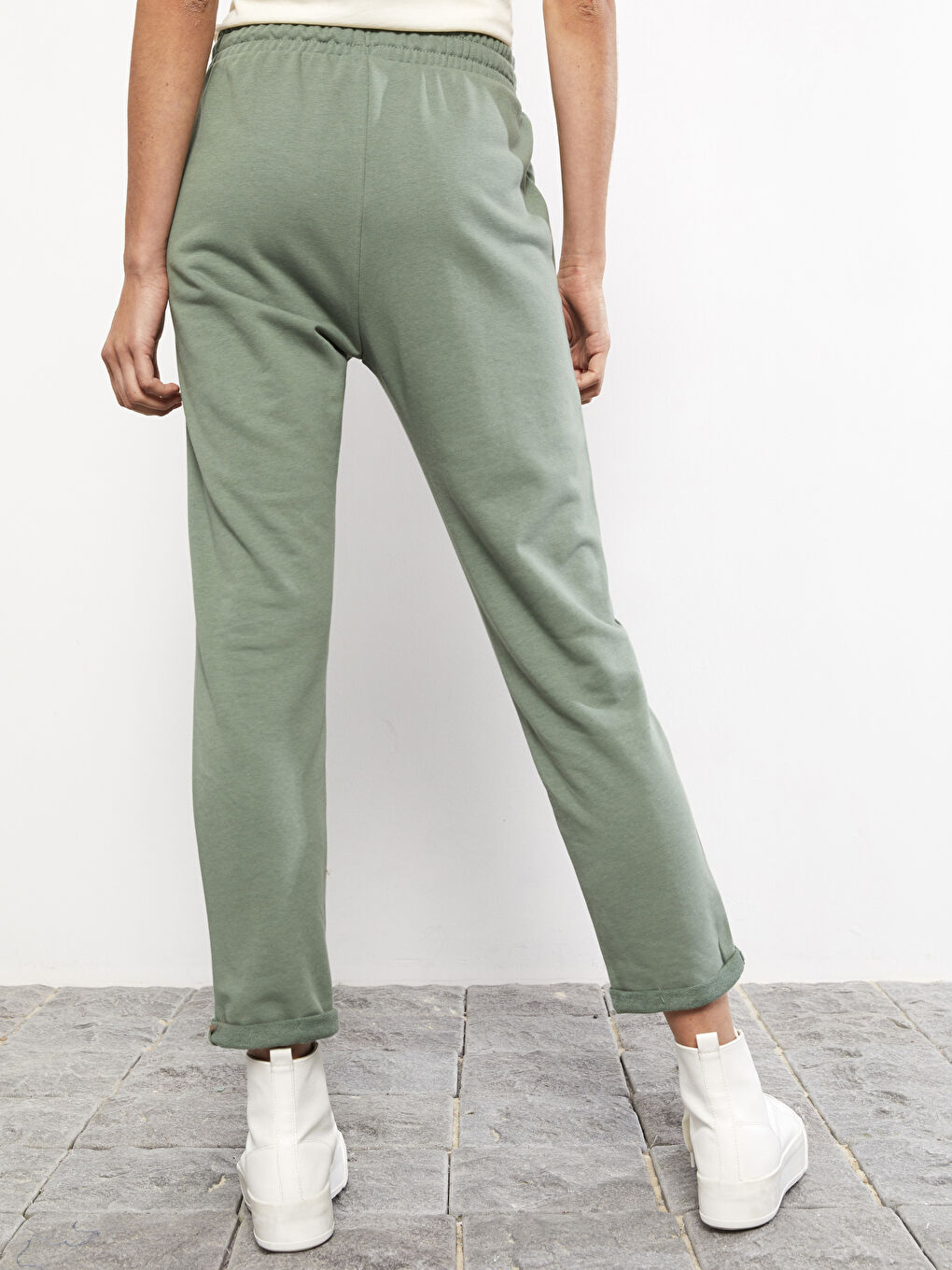 Yeşil Kadın Beli Lastikli Düz Eşofman Altı-4