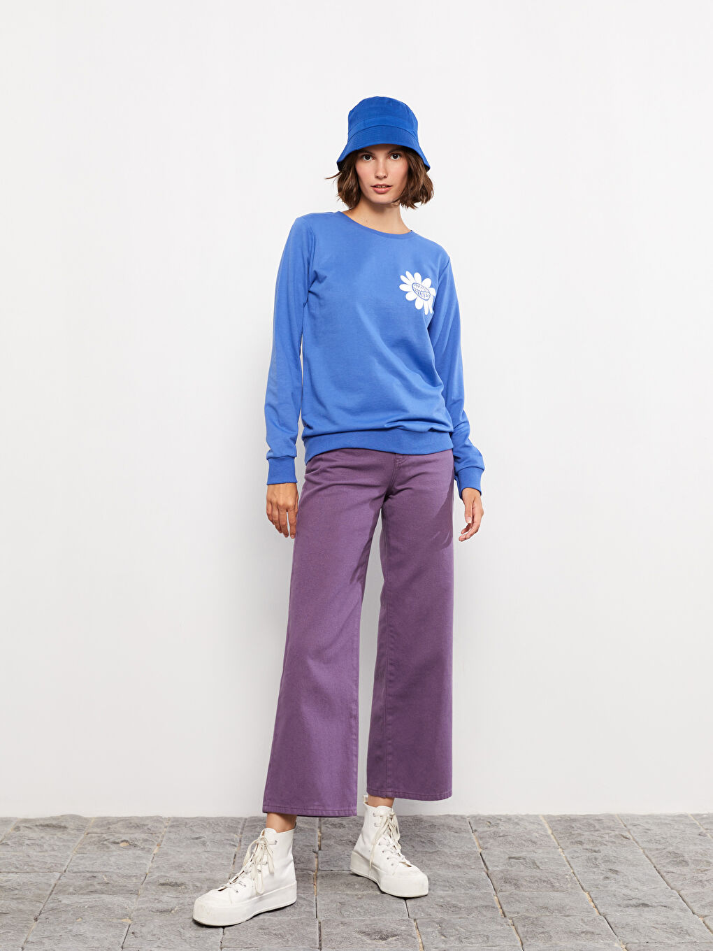 Mavi Bisiklet Yaka Baskılı Uzun Kollu Kadın Sweatshirt-2