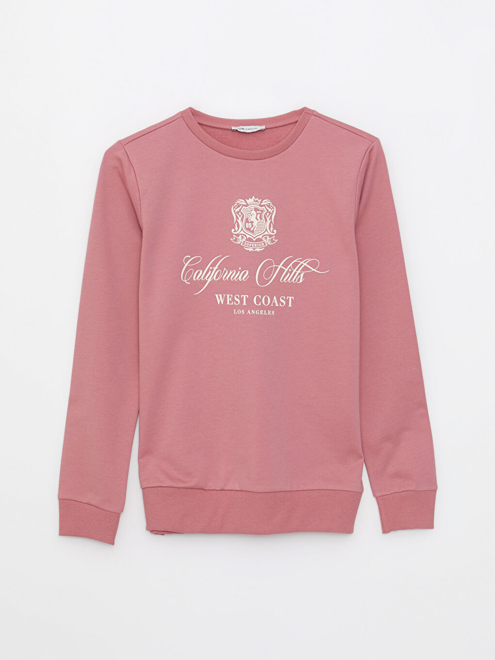 سويت شيرت نسائي مطبوع بفتحة رقبة مستديرة وكم طويل-5