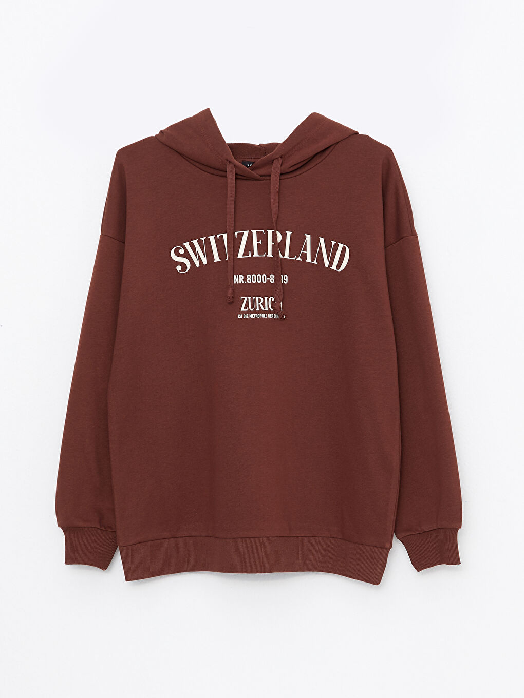 Kahverengi Kapüşonlu Baskılı Uzun Kollu Kadın Sweatshirt-5