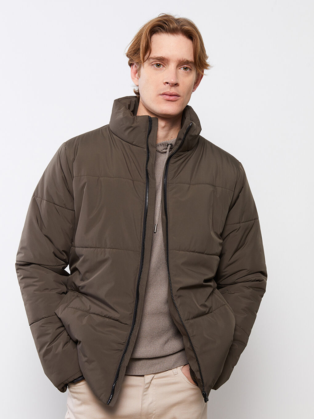 Standard Fit Trichterkragen Herren Steppmantel-1