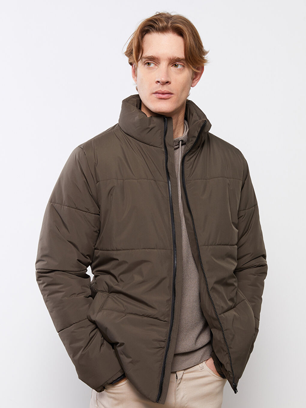 Standard Fit Trichterkragen Herren Steppmantel-2