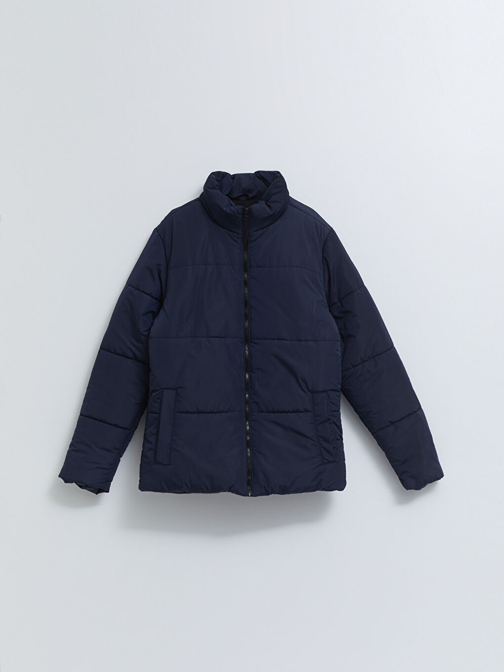 Lacivert Standart Kalıp Dik Yaka Erkek Şişme Mont-6