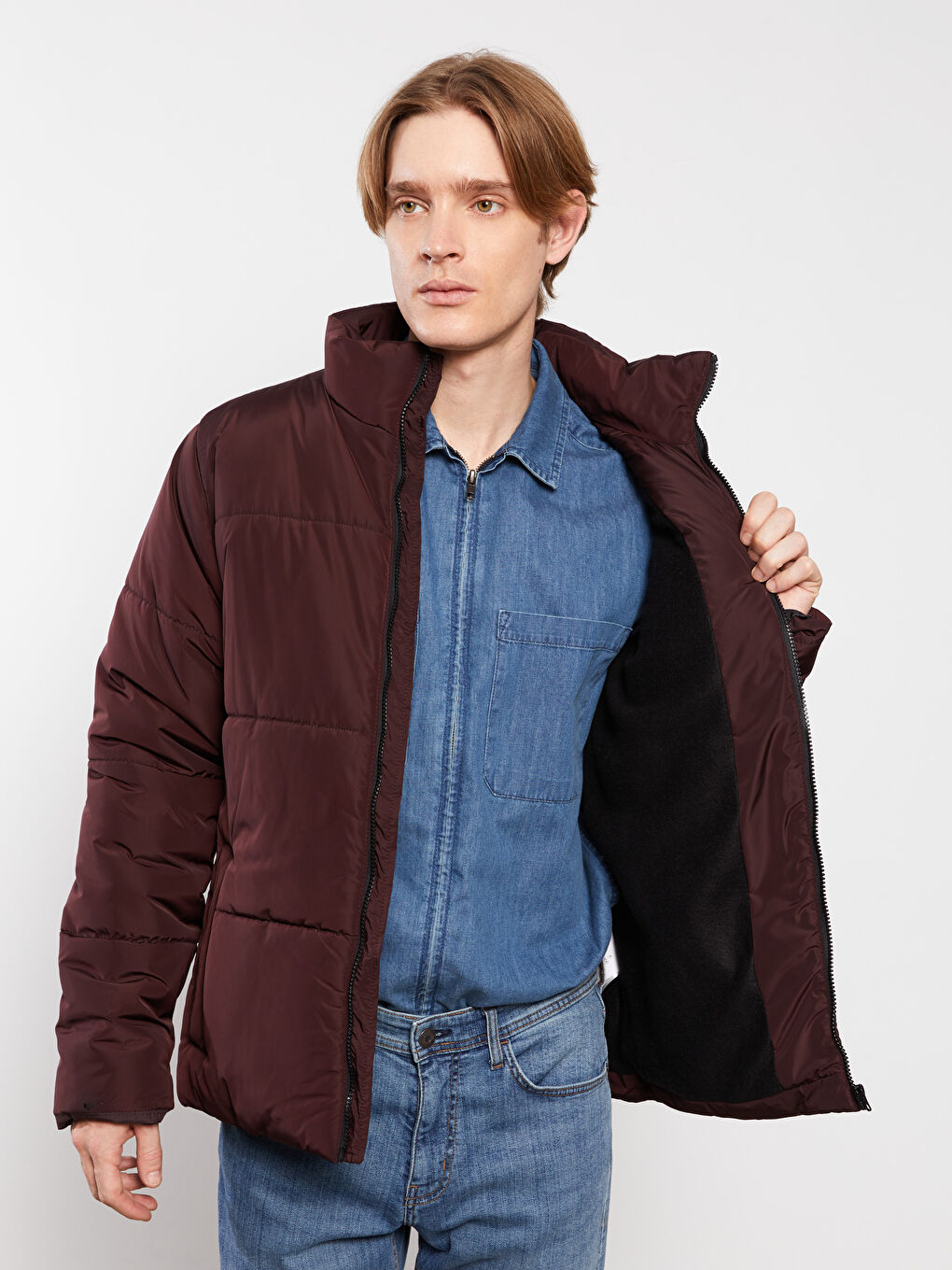 Standard Fit Funnel Neck Men's Puffer Coat-3