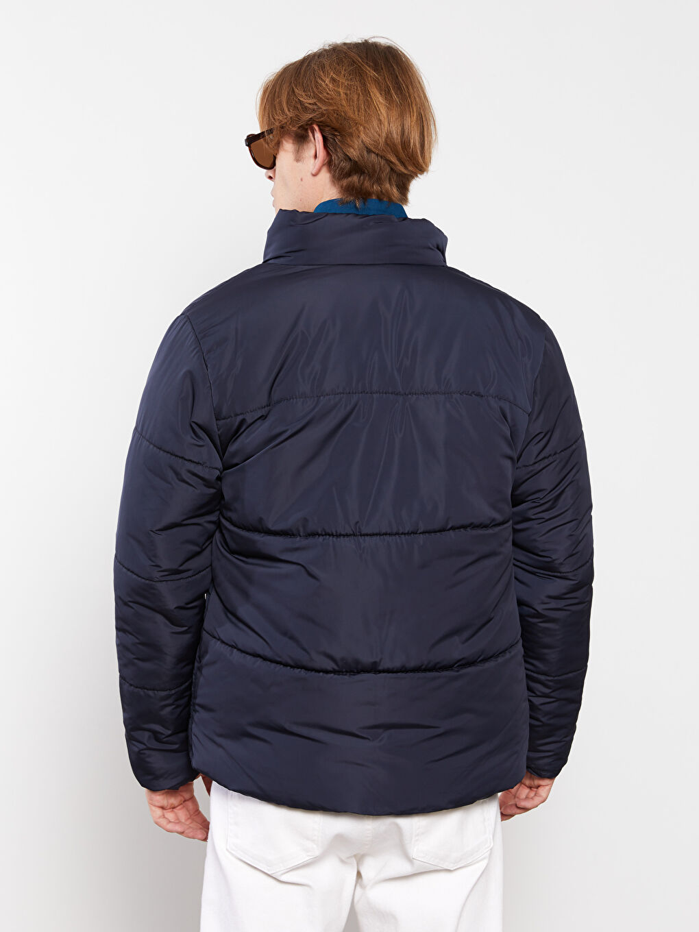 Lacivert Standart Kalıp Dik Yaka Erkek Şişme Mont-5