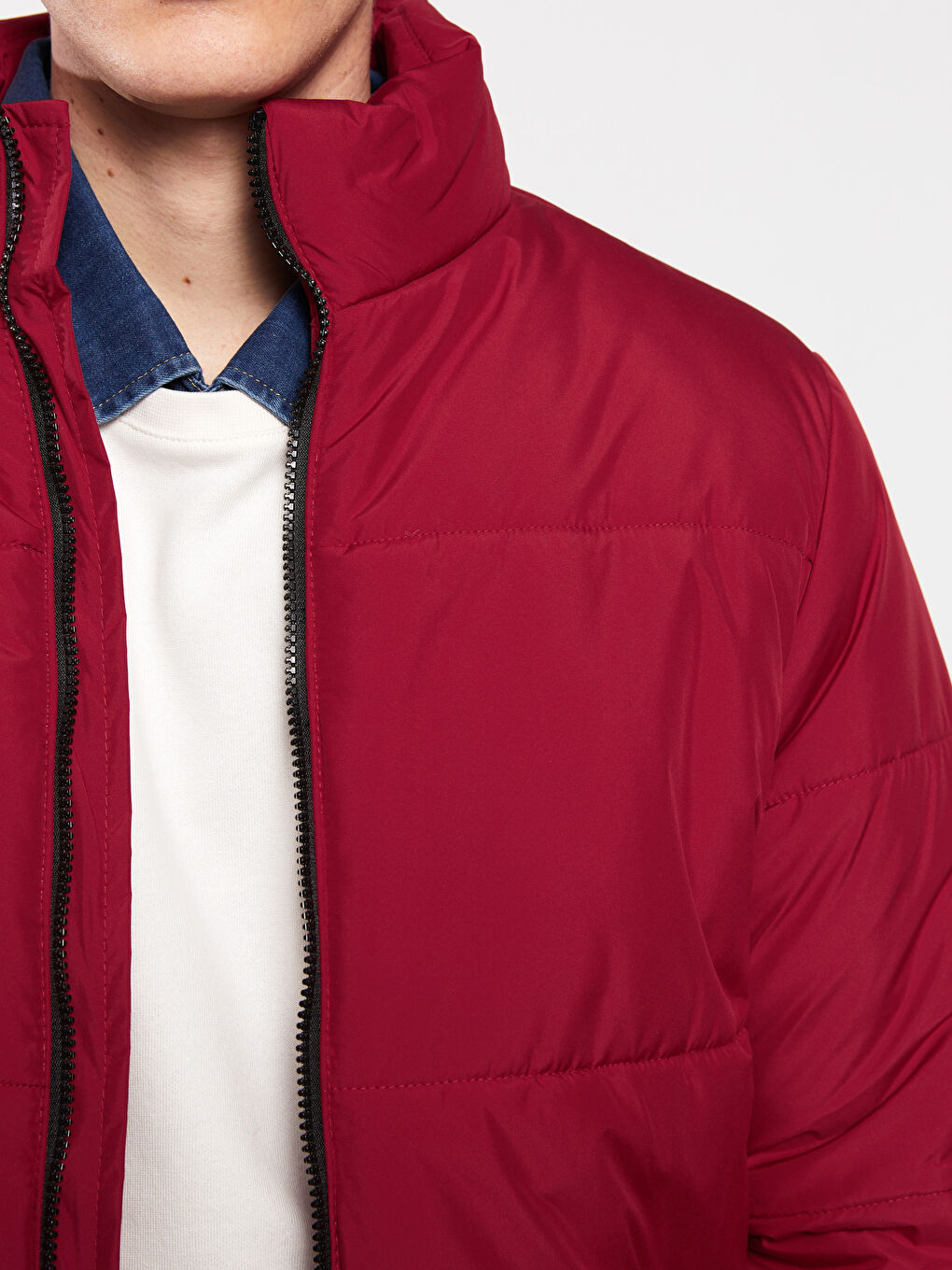 Kırmızı Standart Kalıp Dik Yaka Erkek Şişme Mont-4