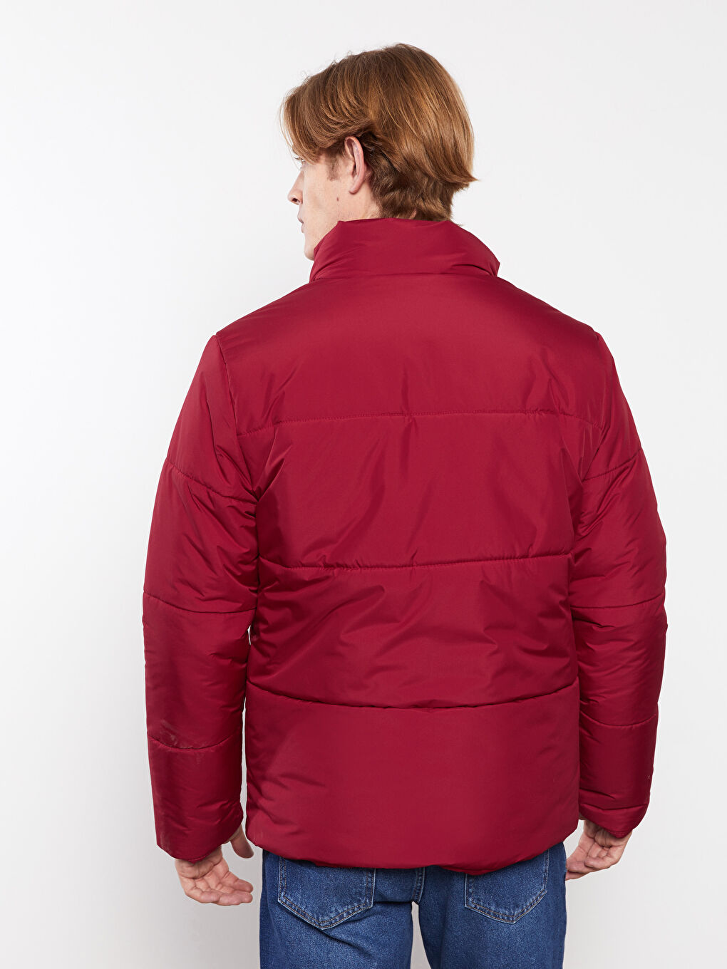 Kırmızı Standart Kalıp Dik Yaka Erkek Şişme Mont-5