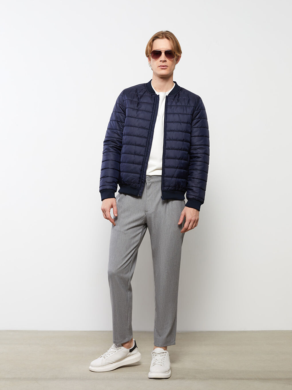 Lacivert Standart Kalıp Kolej Yaka Erkek Şişme Mont