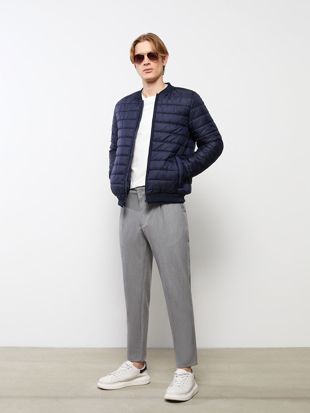 Lacivert Standart Kalıp Kolej Yaka Erkek Şişme Mont-1