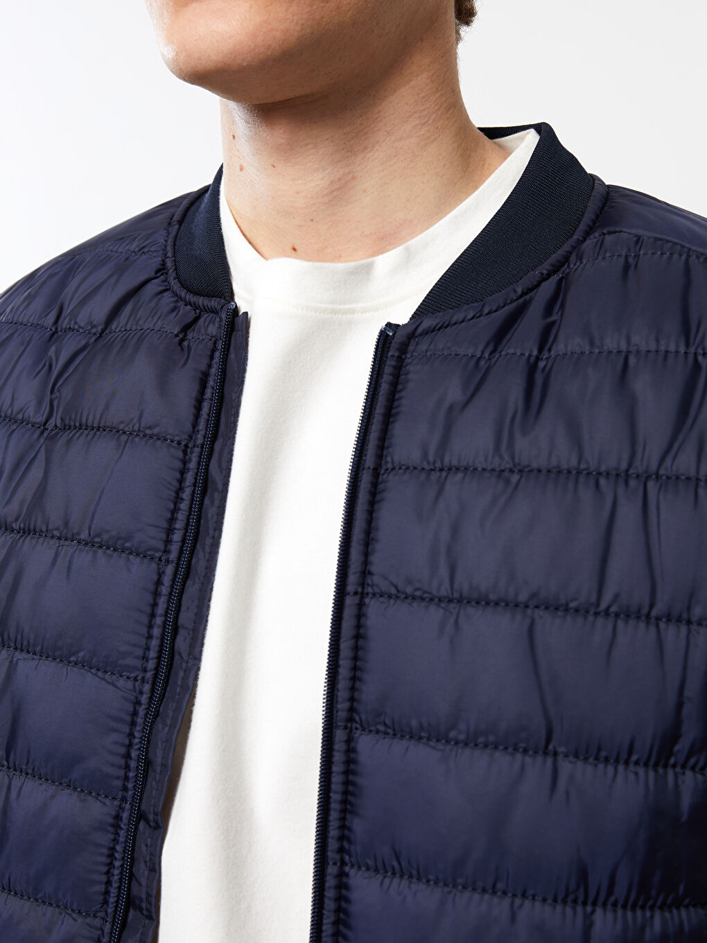 Lacivert Standart Kalıp Kolej Yaka Erkek Şişme Mont-2