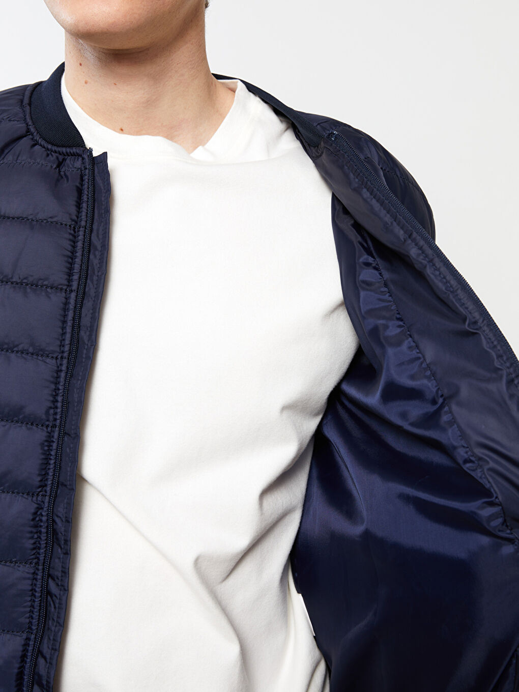 Lacivert Standart Kalıp Kolej Yaka Erkek Şişme Mont-3