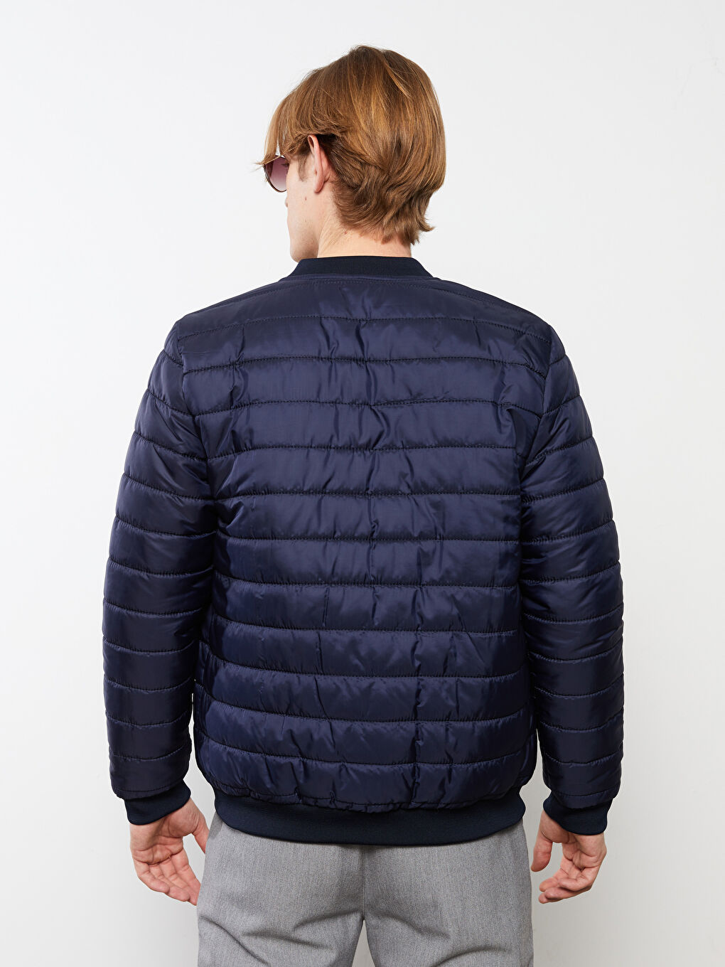 Lacivert Standart Kalıp Kolej Yaka Erkek Şişme Mont-4