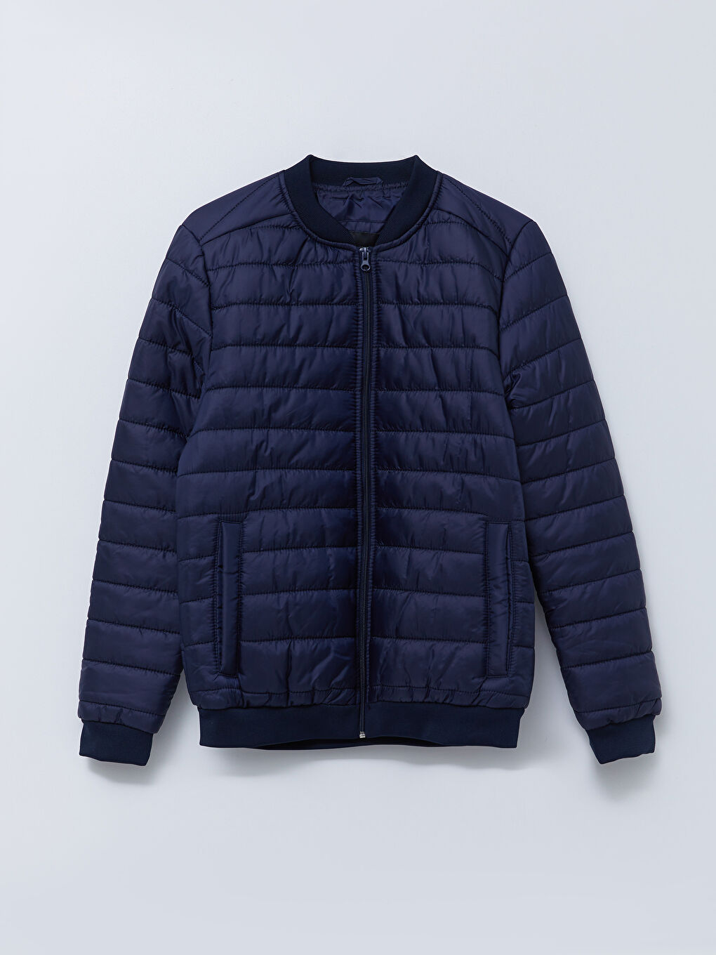 Lacivert Standart Kalıp Kolej Yaka Erkek Şişme Mont-5