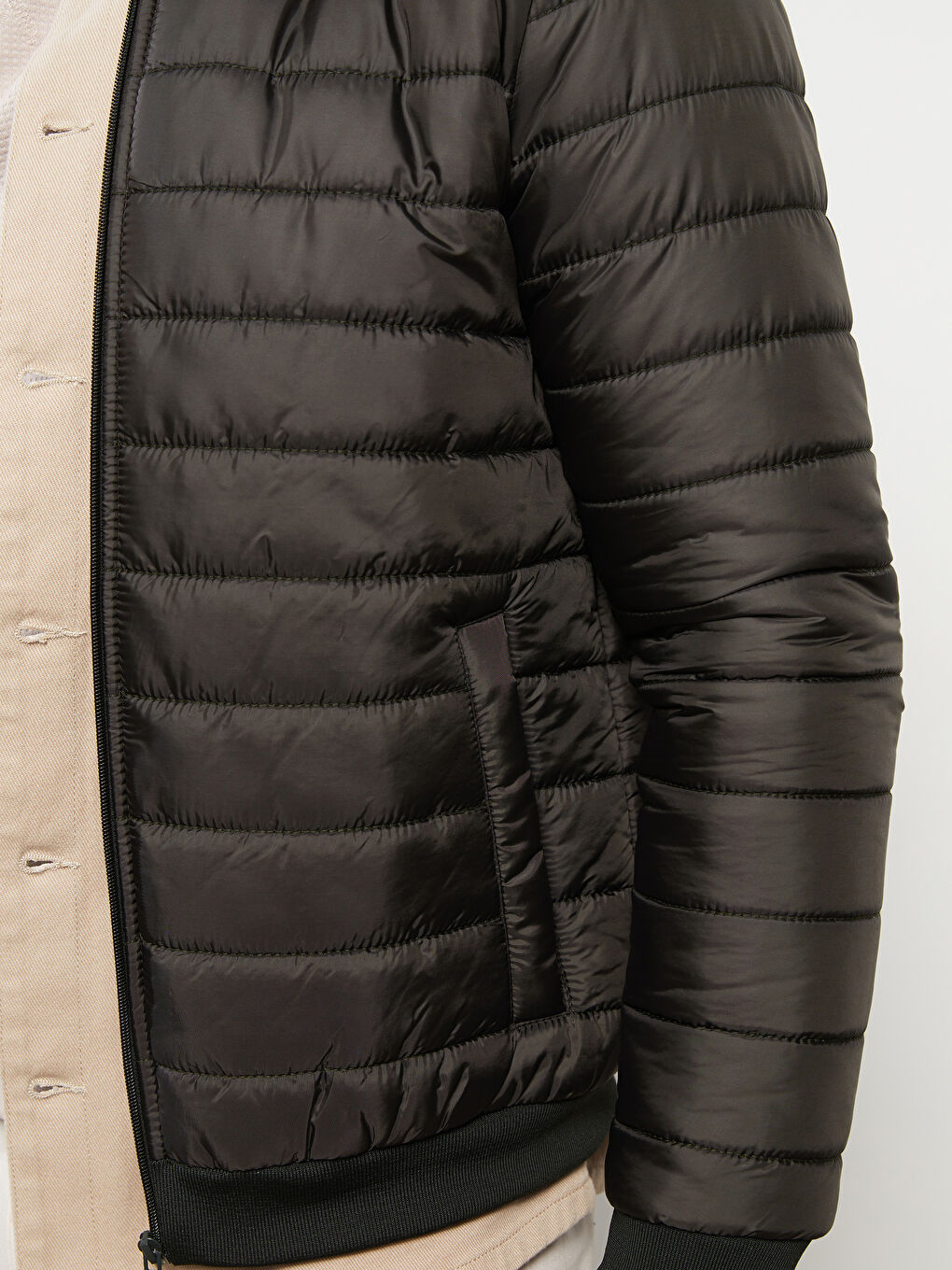 Haki Standart Kalıp Kolej Yaka Erkek Şişme Mont-3