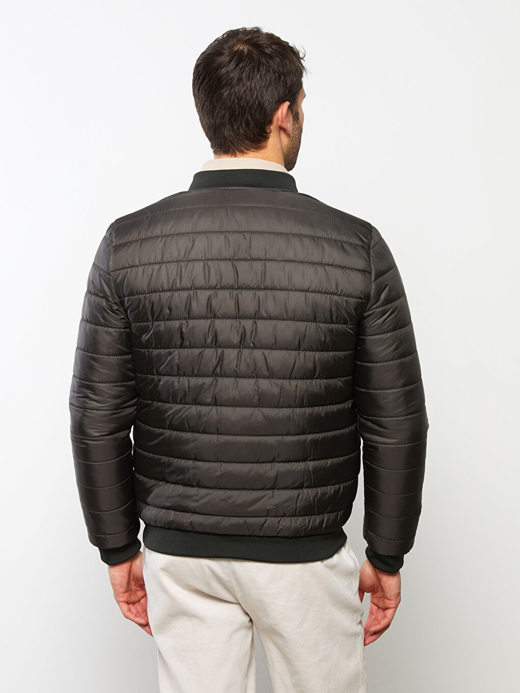 Haki Standart Kalıp Kolej Yaka Erkek Şişme Mont-4