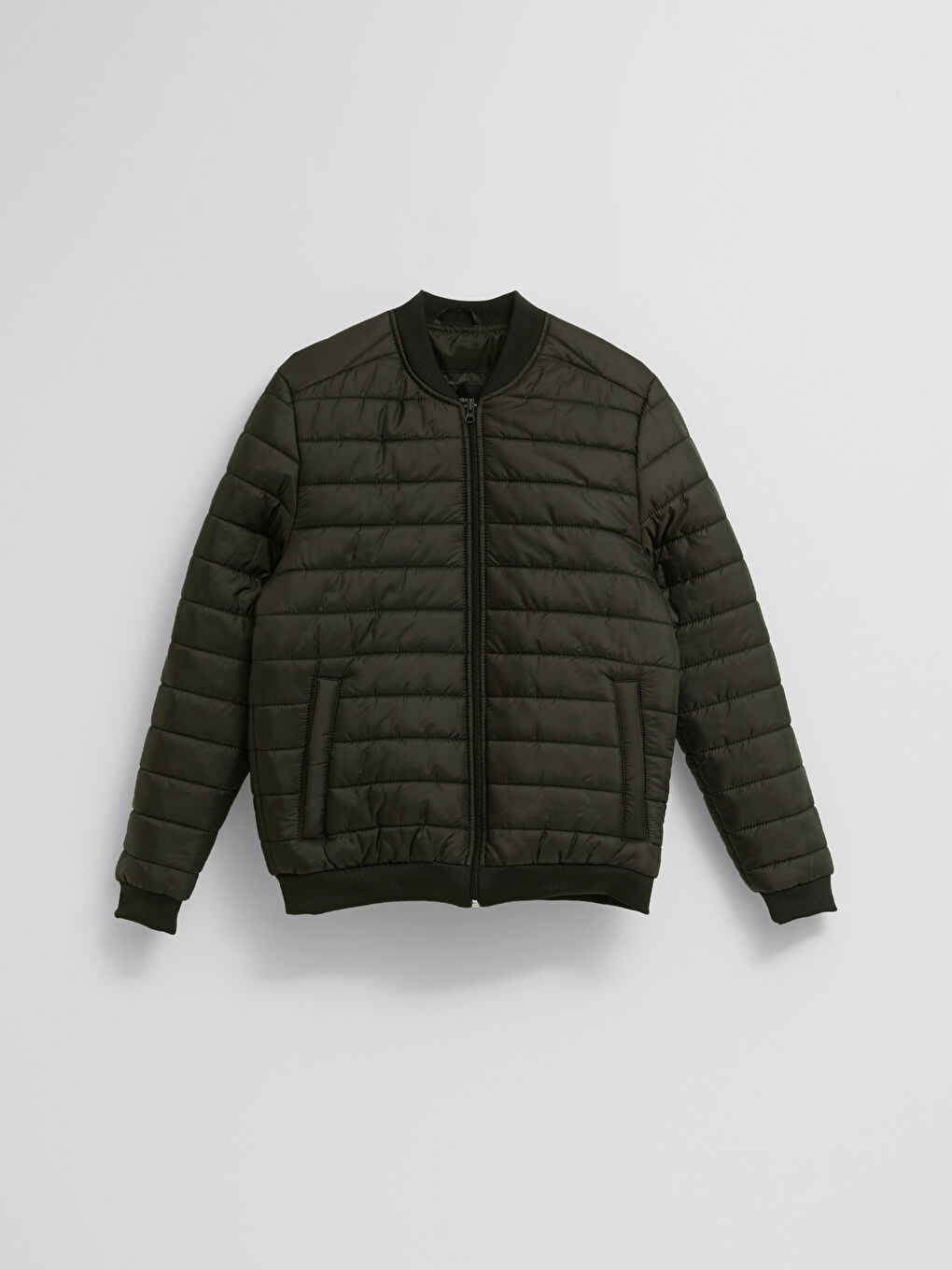 Haki Standart Kalıp Kolej Yaka Erkek Şişme Mont-5