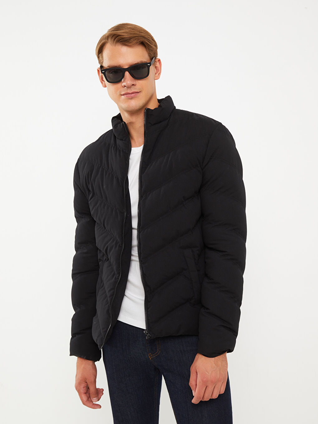 Siyah Standart Kalıp Erkek Şişme Mont-1