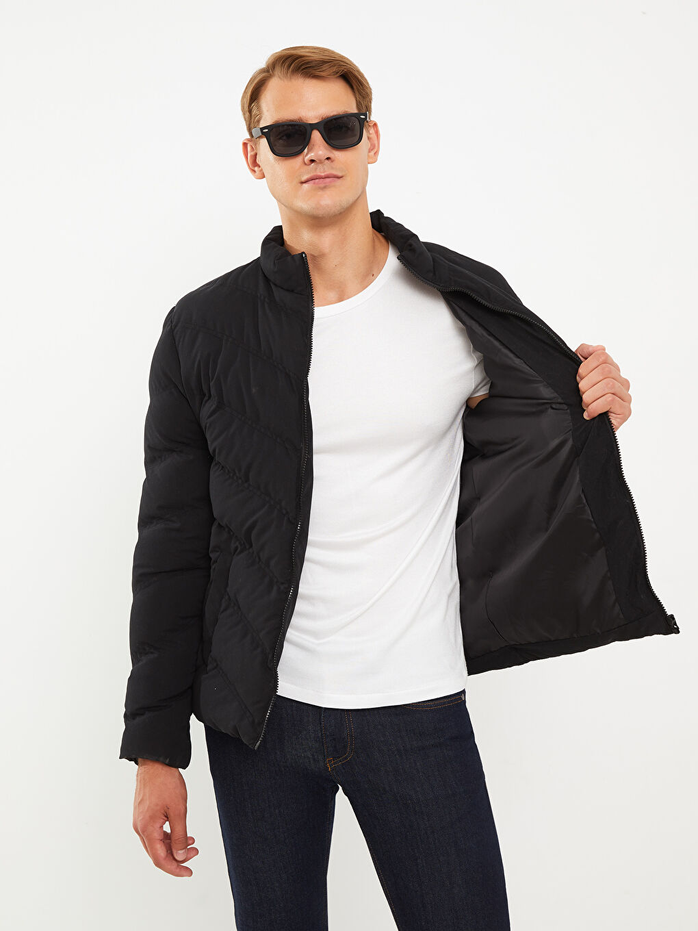 Siyah Standart Kalıp Erkek Şişme Mont-2