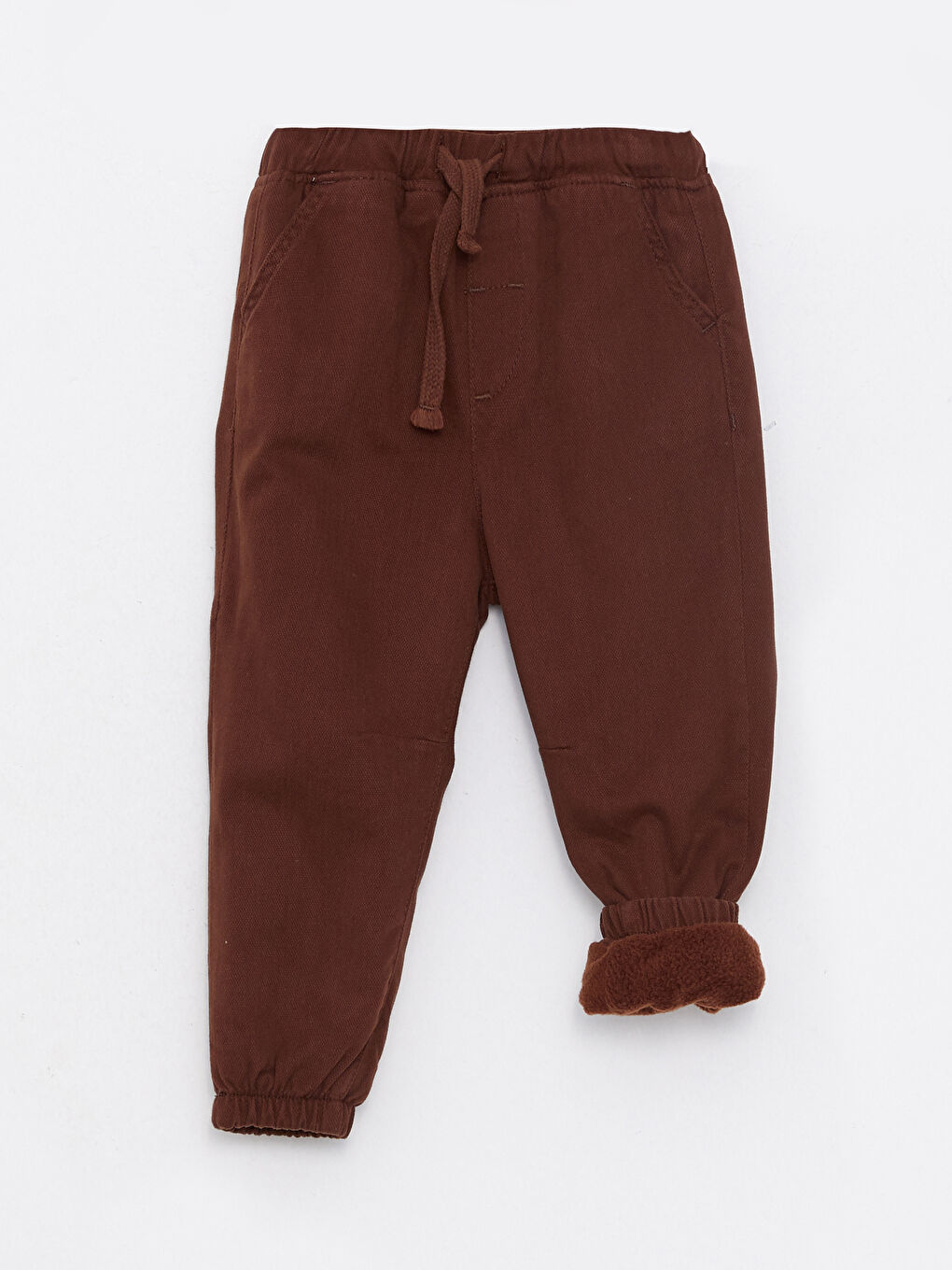 Kahverengi Beli Lastikli Basic Erkek Bebek Pantolon-2