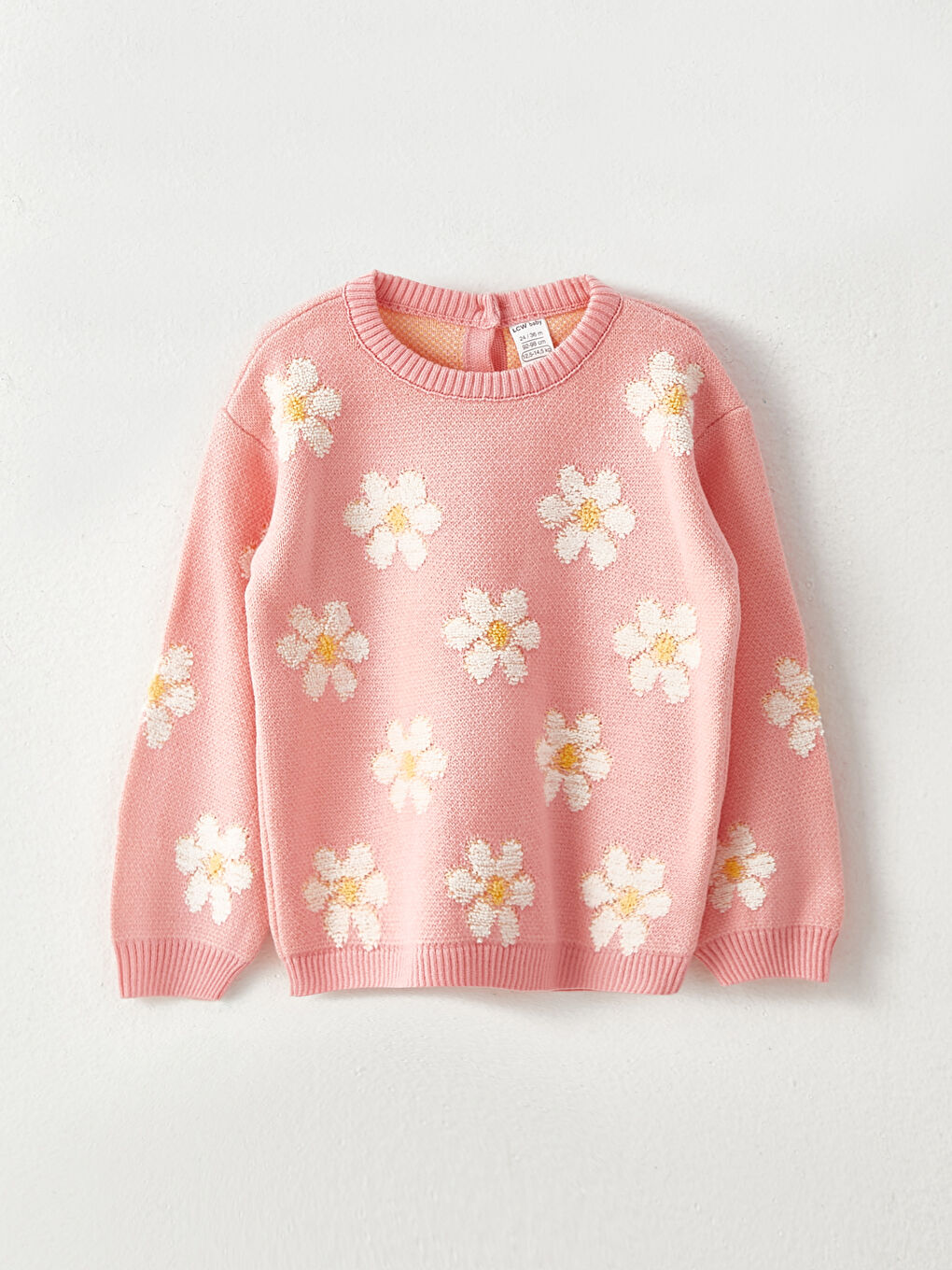 Pembe Bisiklet Yaka Uzun Kollu Desenli Kız Bebek Triko Kazak ve Pantolon 2'li Takım-5