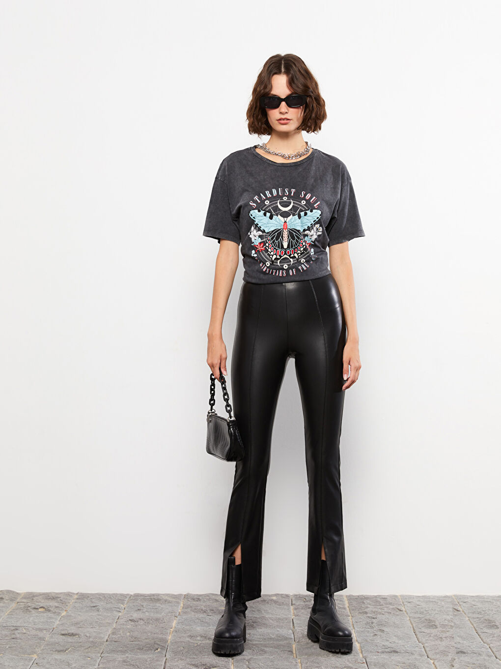 بنطلون جلد صناعي رفيع للسيدات-1