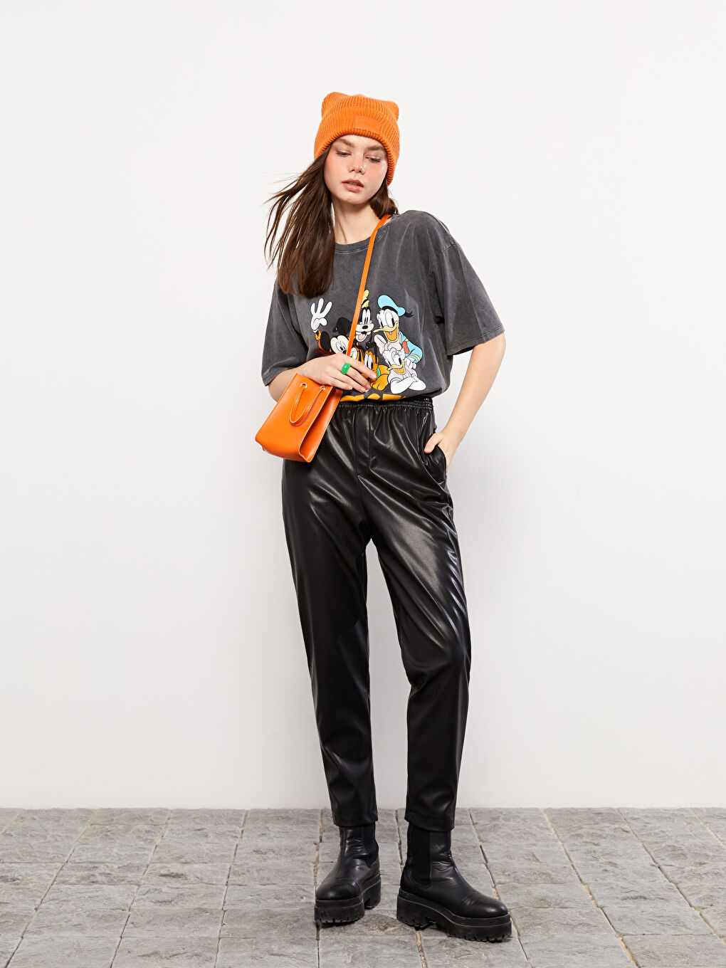 Elasticated Waist Faux Leather Women's Trousers