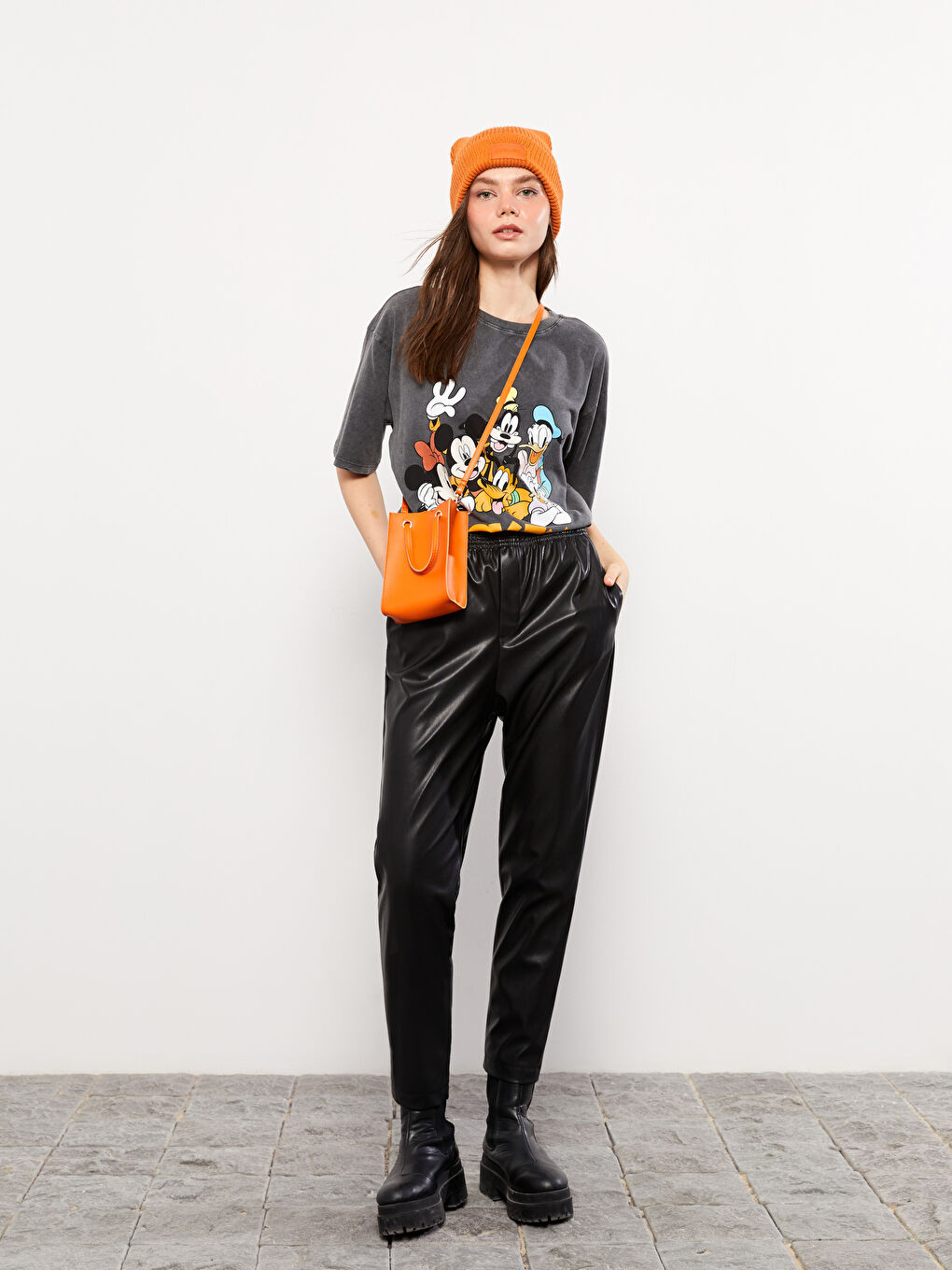 Elasticated Waist Faux Leather Women's Trousers-1