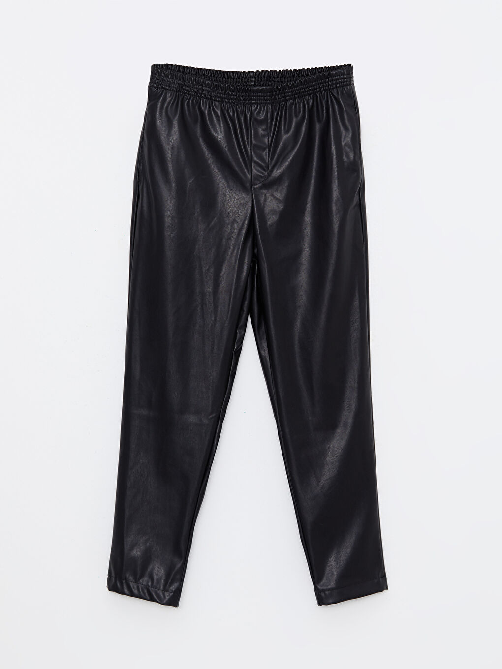 Elasticated Waist Faux Leather Women's Trousers-5