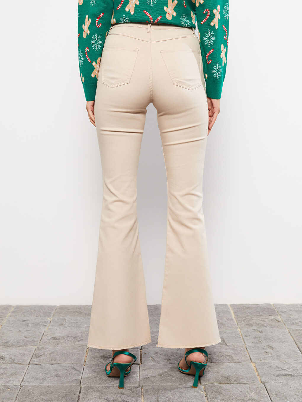 Bej Dar Fit Düz Gabardin Kadın Pantolon-4