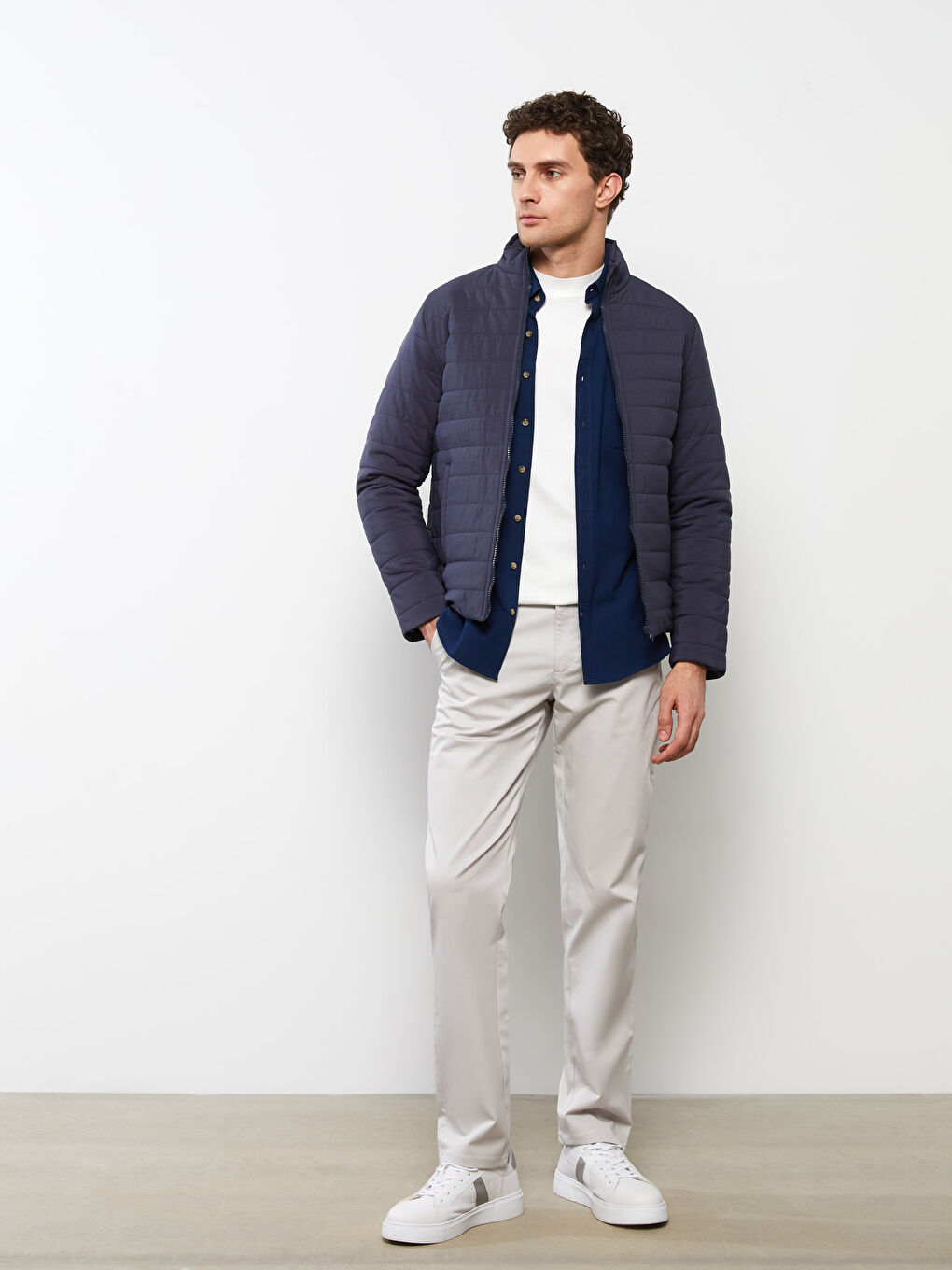 Lacivert Standart Kalıp Dik Yaka Erkek Mont-1