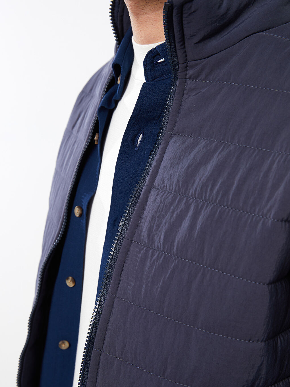 Lacivert Standart Kalıp Dik Yaka Erkek Mont-2