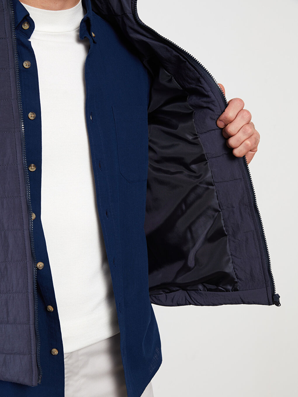 Lacivert Standart Kalıp Dik Yaka Erkek Mont-3