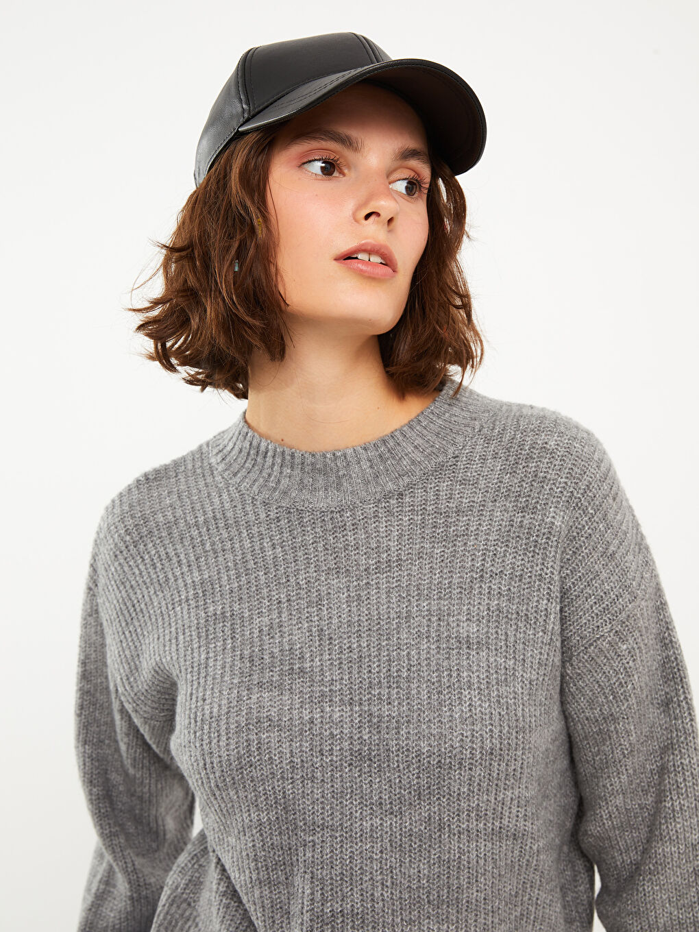 Pulover Tricotat Simplu cu Mânecă Lungă și Guler Rotund pentru Femei-2