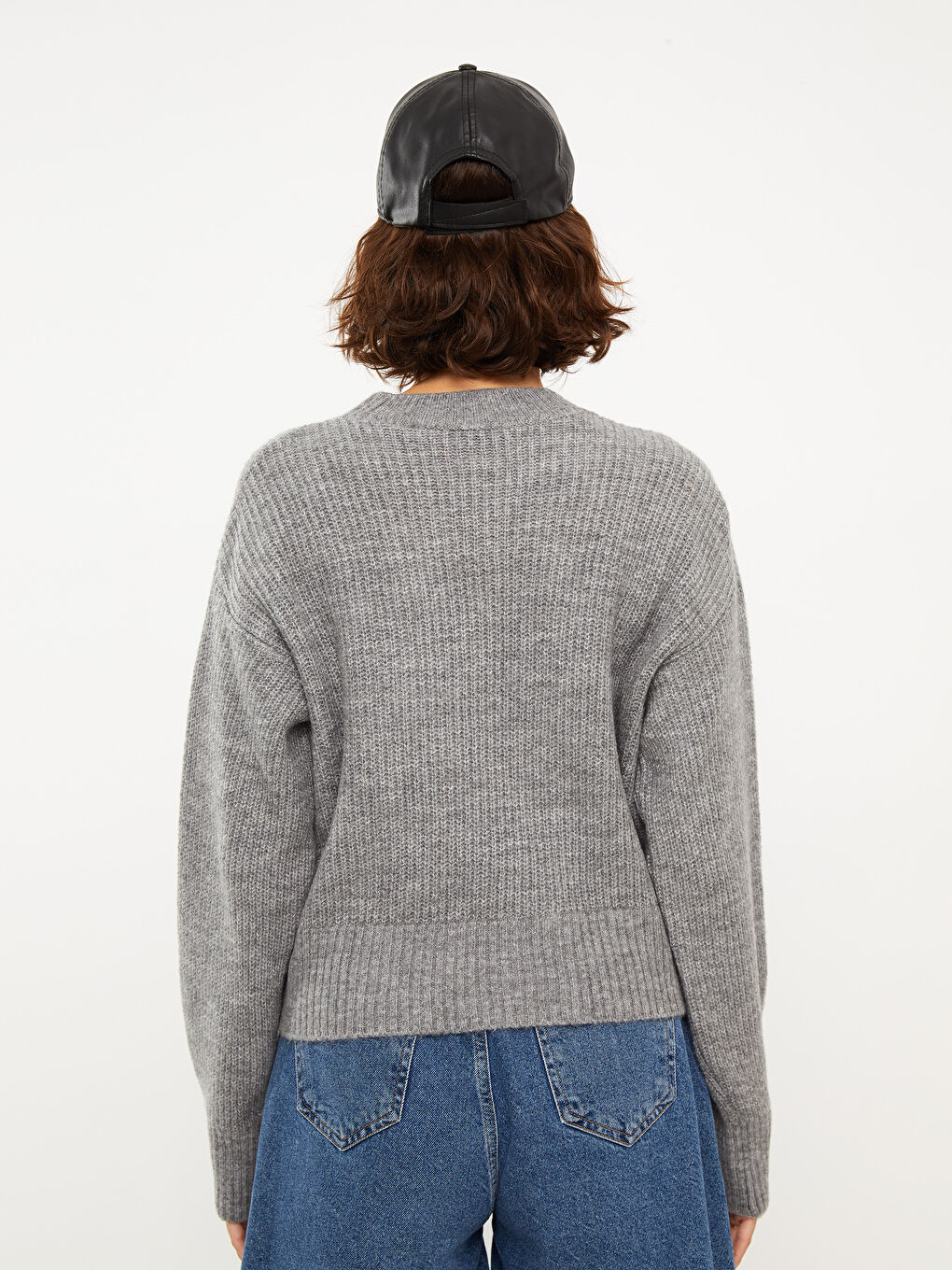 Pulover Tricotat Simplu cu Mânecă Lungă și Guler Rotund pentru Femei-4