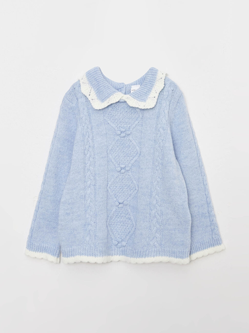 Polo Neck Long Sleeve Self Patterned Baby Girl Tricot Sweater and Tights 2-Pack Set-3