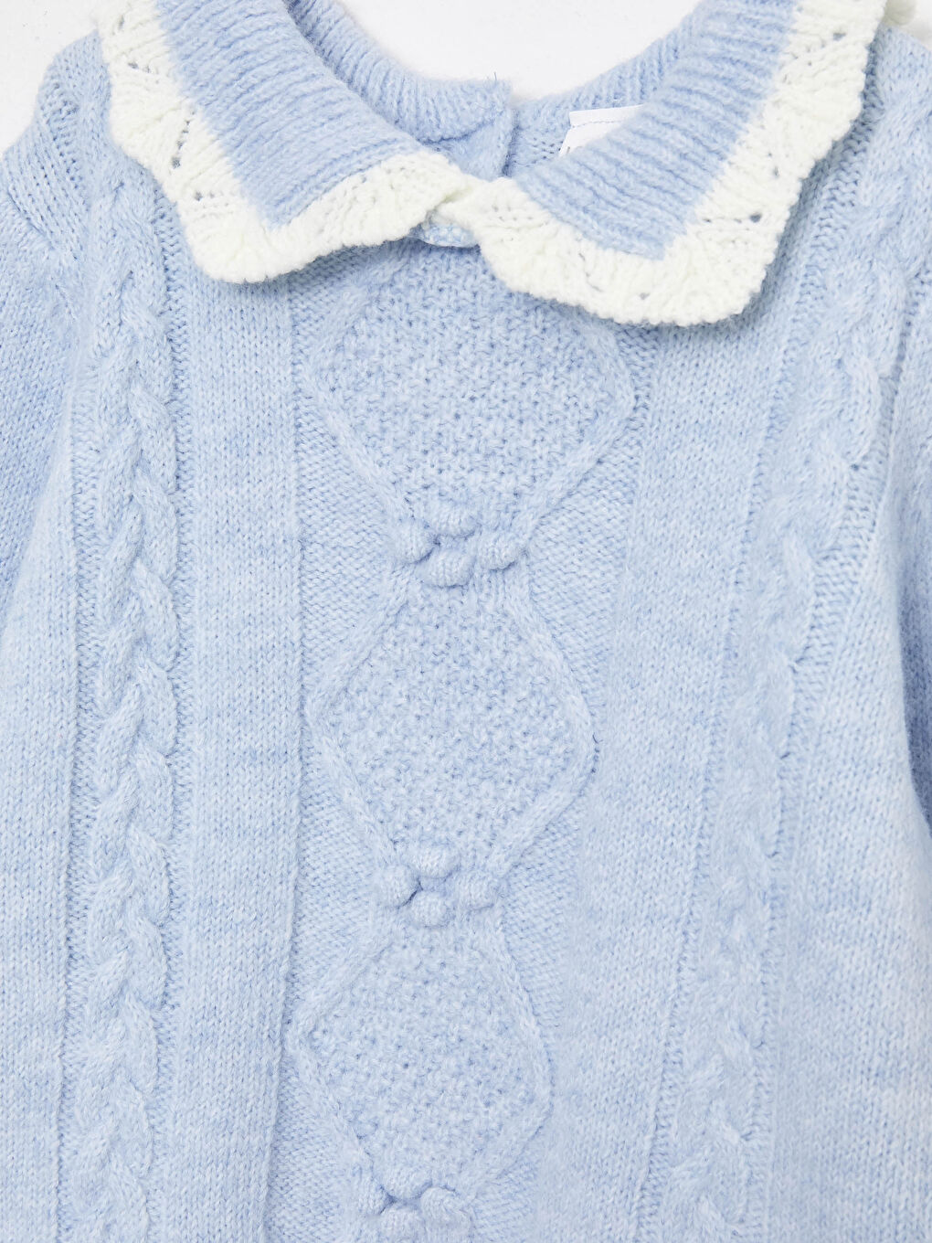 Polo Neck Long Sleeve Self Patterned Baby Girl Tricot Sweater and Tights 2-Pack Set-5