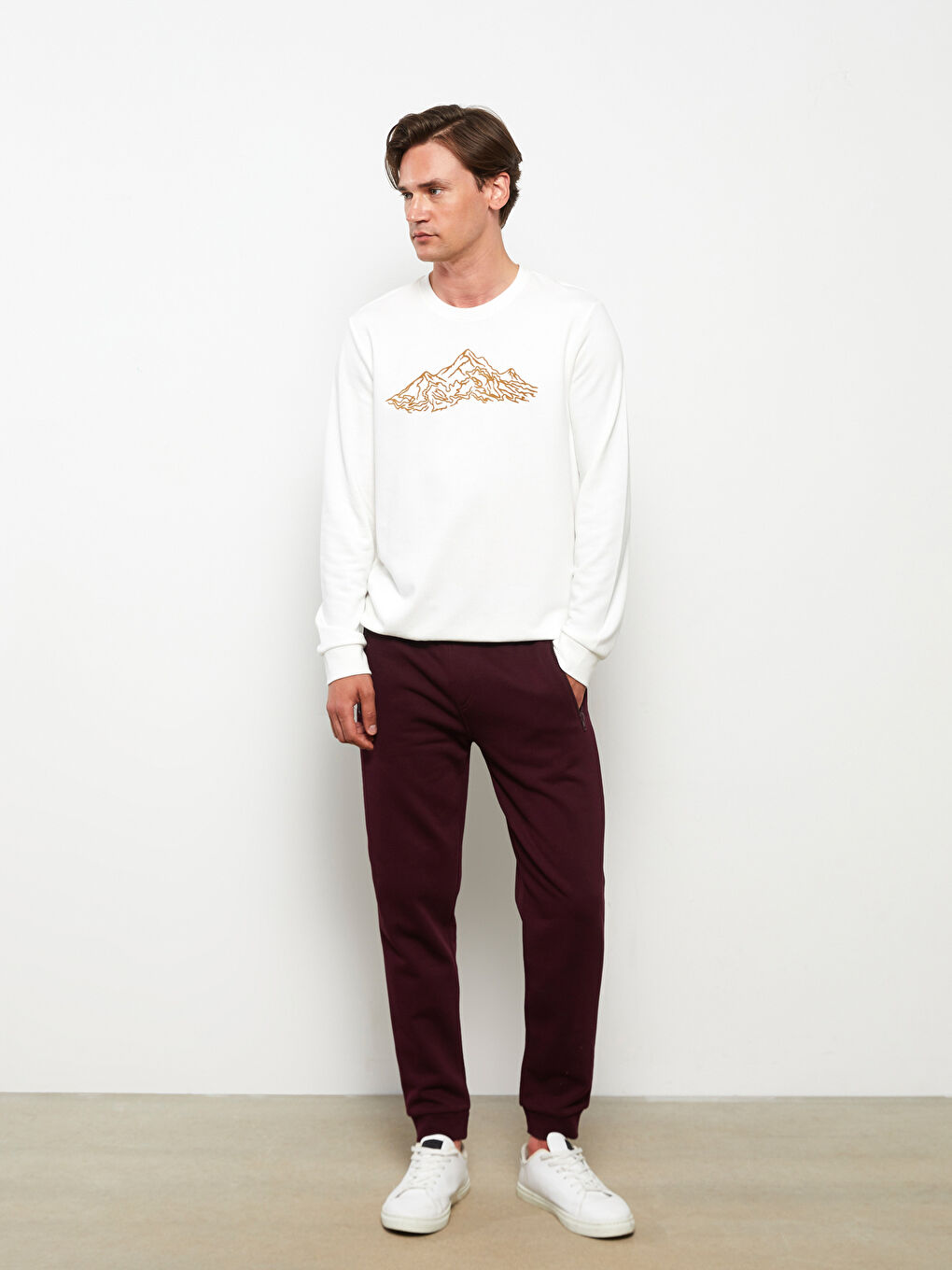 Bordo Rahat Kalıp Erkek Kalın Jogger Eşofman Altı-1