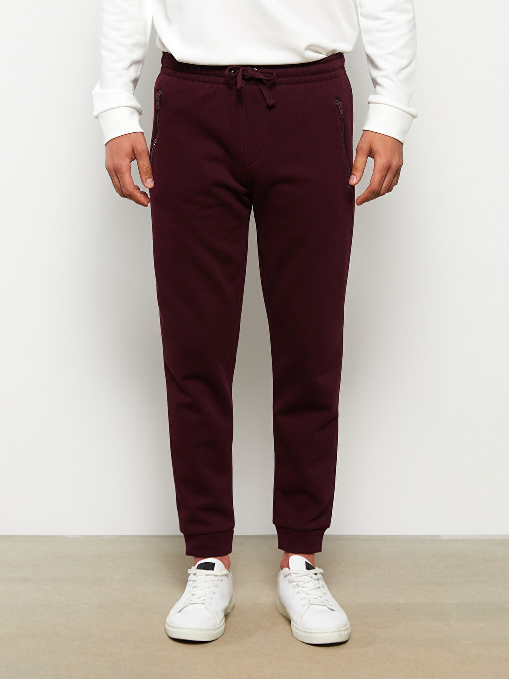 Bordo Rahat Kalıp Erkek Kalın Jogger Eşofman Altı-2