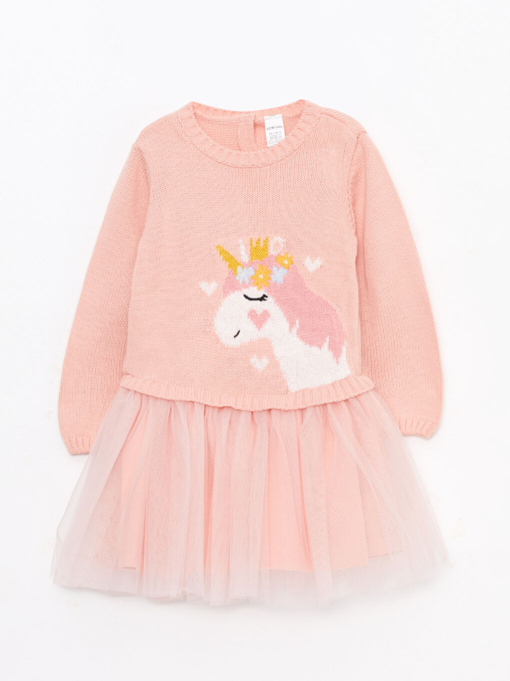 LCW baby Crew Neck Long Sleeve Patterned Baby Girl Tricot Dress -W26727Z1-G3G