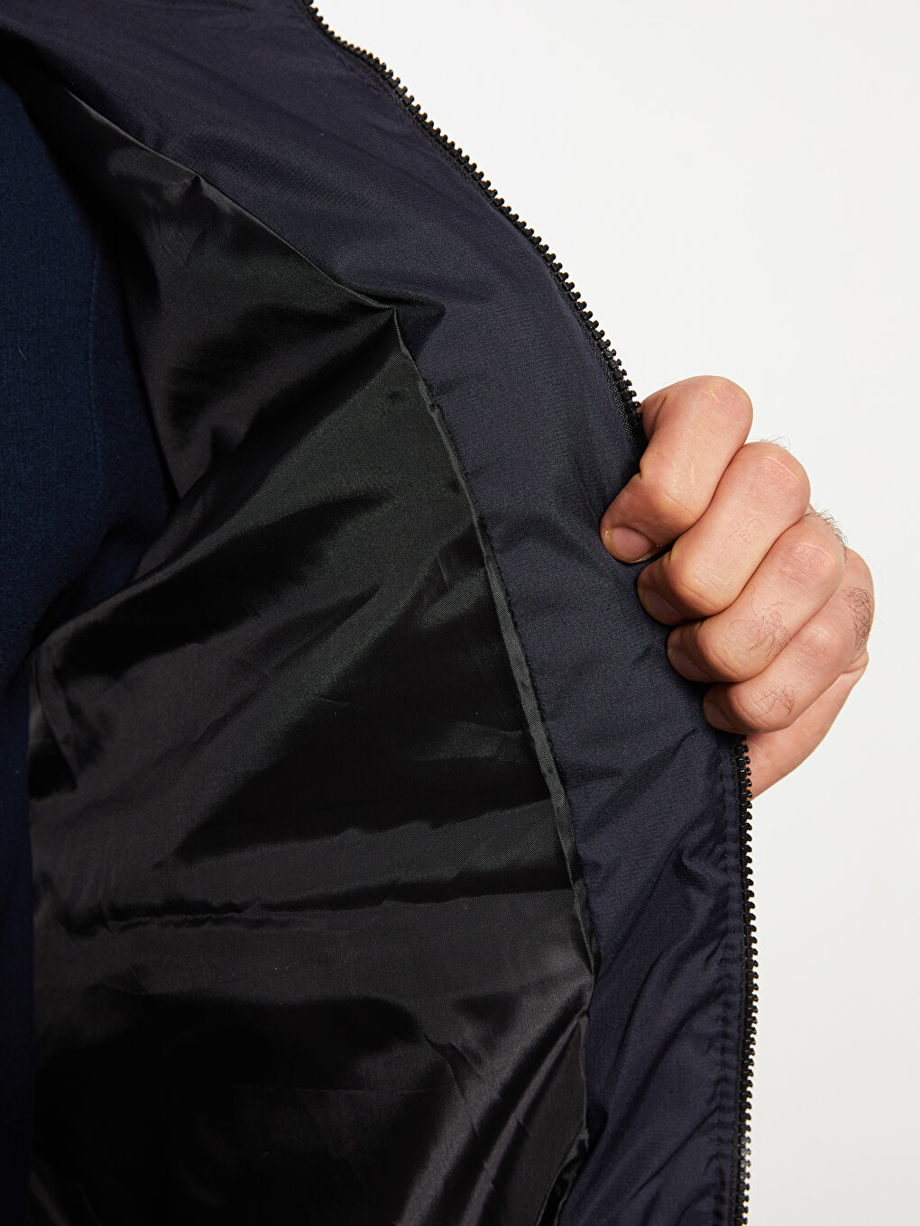 Lacivert Standart Kalıp Kapüşonlu Erkek Şişme Mont-3