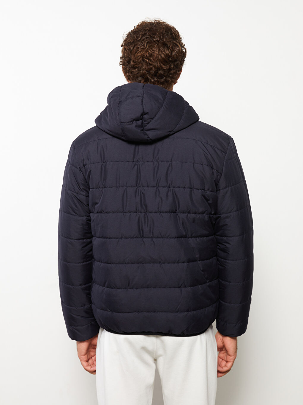 Lacivert Standart Kalıp Kapüşonlu Erkek Şişme Mont-4