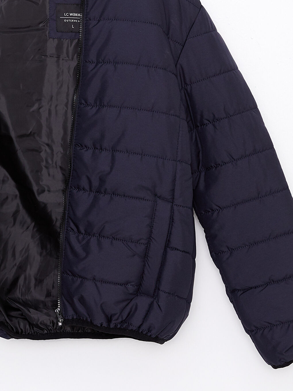 Lacivert Standart Kalıp Kapüşonlu Erkek Şişme Mont-7